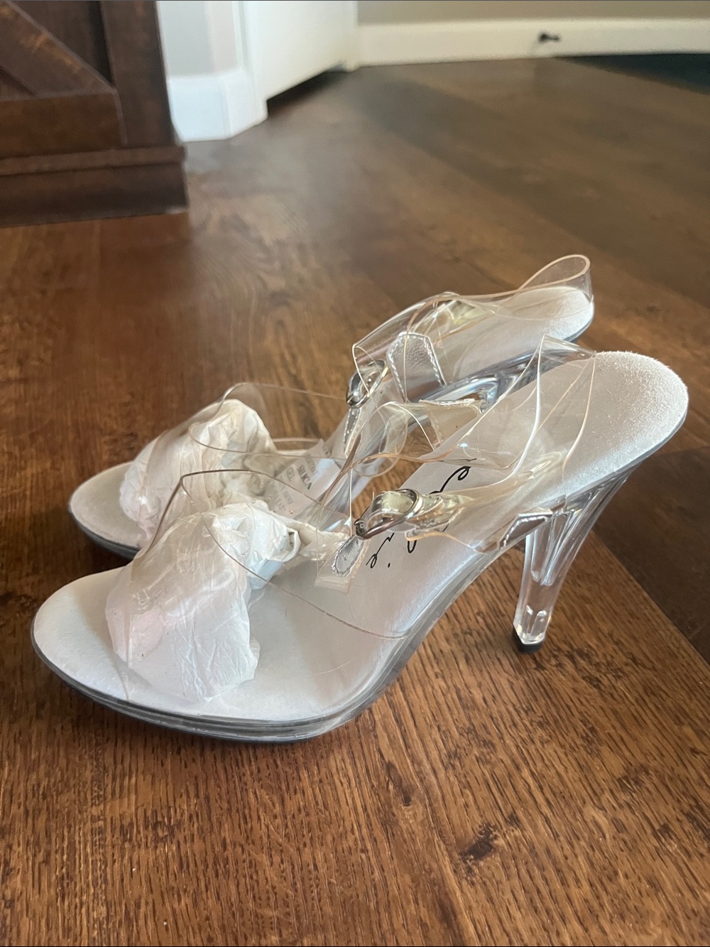 Ellie Clear Strap Slingback Heels in Beige